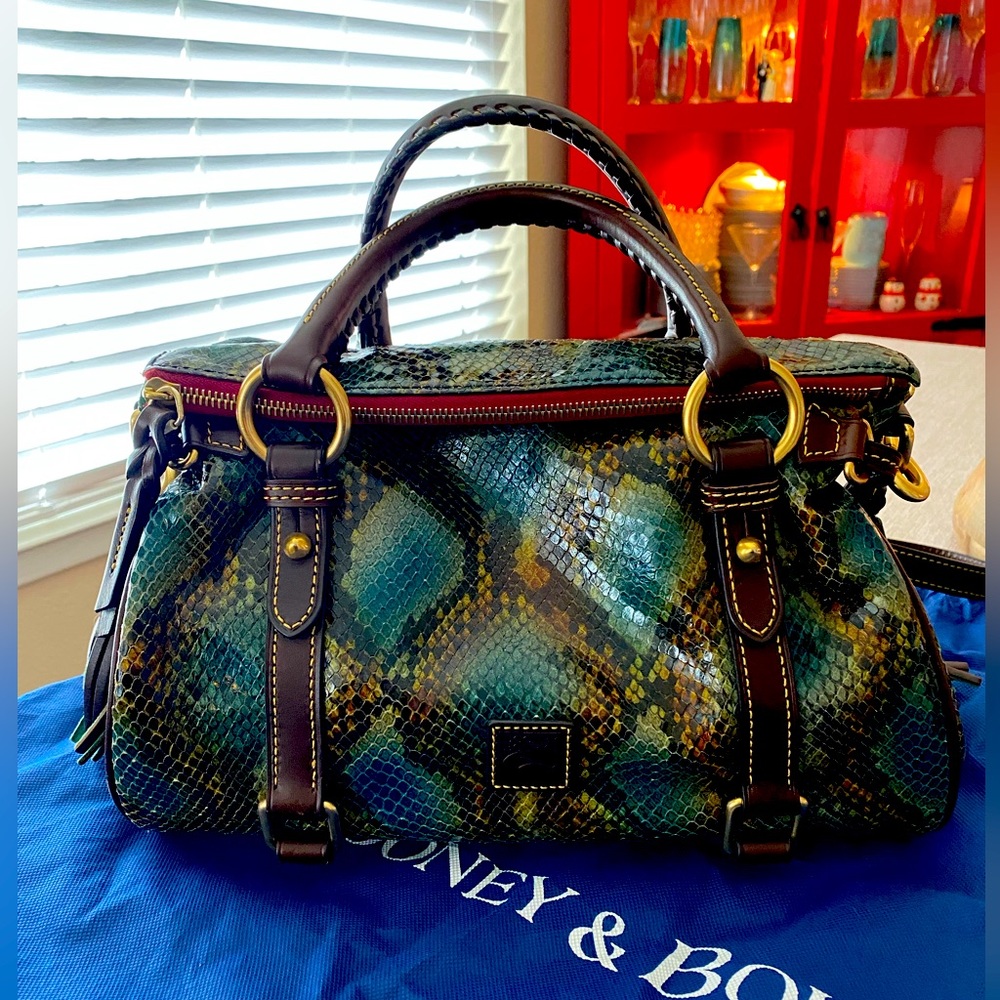 Dooney & Bourke Snake Multi Leather Satchel Crossbody Handbag, 15”